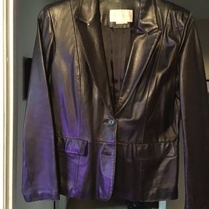 Black Genuine Leather Blazer - Size 12 - Margaret Godfrey